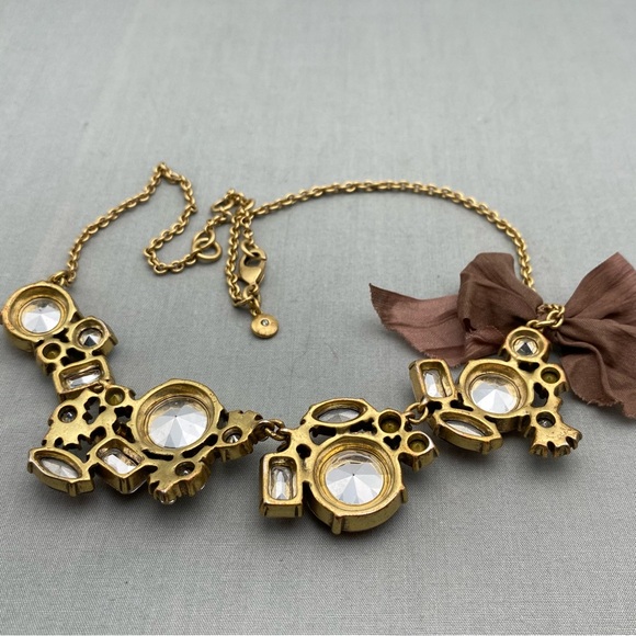 J. Crew Amber & Clear Crystal Cluster Necklace With Brown Bow Accent - Picture 7 of 12